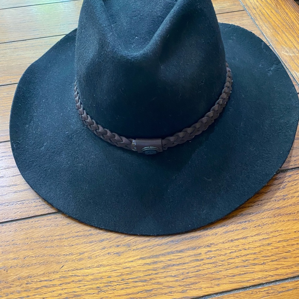 Harley Davidson Wide Brim Rancher Fedora Black Wool Hat size Large.
